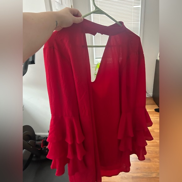 Red Ruffle Sleeve Mini Dress - Picture 4 of 4